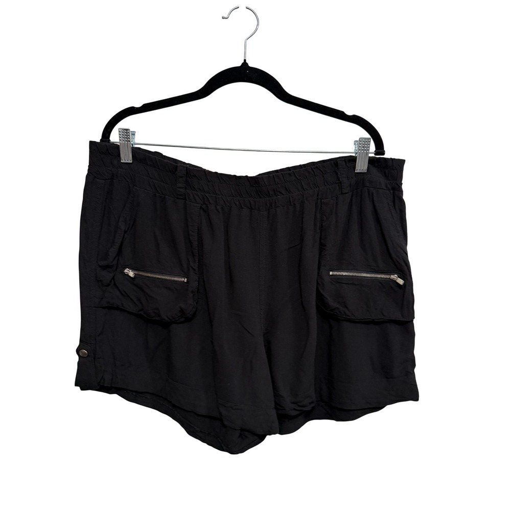 Maurices Black Rayon Utility Cargo Shorts XL Elastic Waist Zipper Pockets